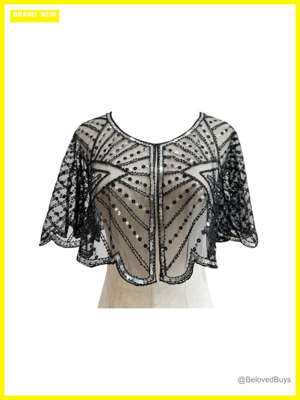 Sequin Beaded Chiffon Shawl Wrap Evening Wedding Gatsby Bolero
